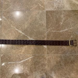 Crocodile Texture Leather Belt w/Brass Buckle
